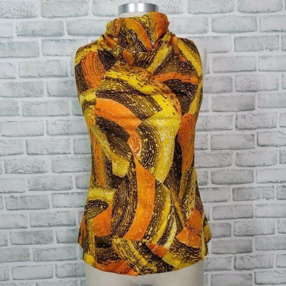 Vintage 60s 70s Mod Abstract Pattern‎ Sleeveless - Picture 1 of 7